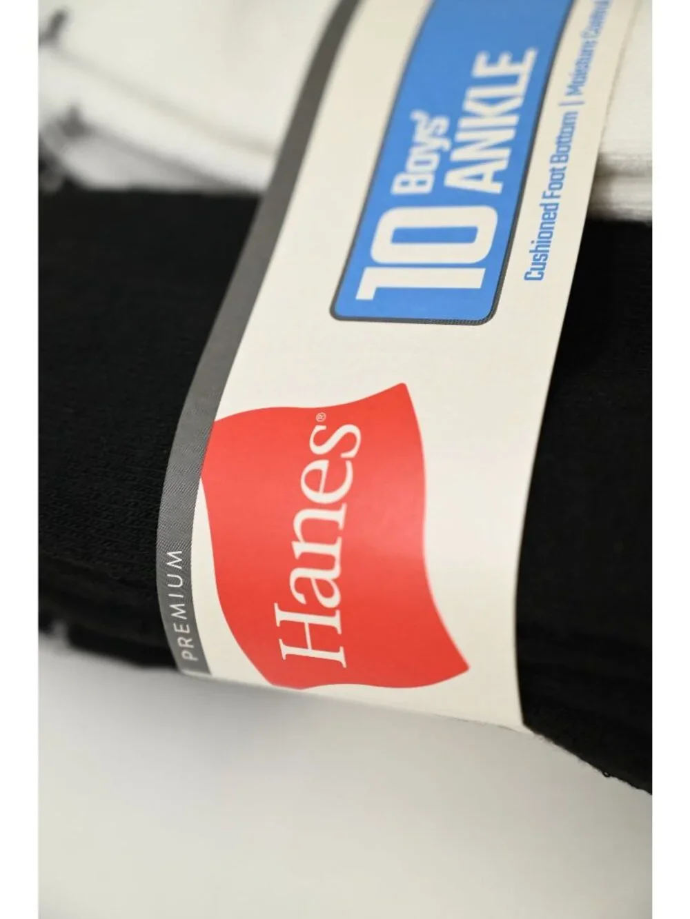 NIP Hanes Premium Boys Ankle Socks 10 Pack Sz L Black White Athletic Sport